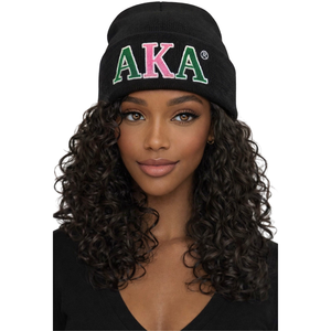 AKA Black Beanie Embroidered Knit <b>Hat</b> <b>Warm</b> Winter Cap Stylish Streetwear Fashion Accessory Comfortable Fit - Product Image 1