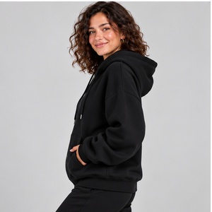Custom Logo <b>Black</b> Oversized Zip Up Hoodie <b>Women</b> Heavyweight Cotton Fleece Drop Shoulder <b>Sweatshirt</b> Plain Varsity <b>Sweatshirt</b> - Product Image 3