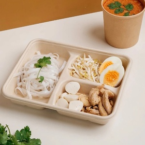 Compostable Square 3 Section Food Container Clear Lid Plate Dish Party Use School <b>Lunch</b> <b>Box</b> Takeaway Meals Trays Food Delivery - Product Image 4