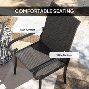 Set of 4 Brown Outdoor Wicker Dining Chairs with Armrest Steel <b>Frame</b> Highback and <b>Deep</b> Seating - Product Image 5