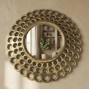 Premium Small Round Gold Metal <b>Frame</b> Mirror Ideal For Wall Decor Photo <b>Frame</b> Styling And Interior Enhancement From India - Product Image 6