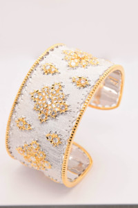 Luxurious 925 Sterling Silver Handmade <b>Gold</b> <b>Plated</b> Faux Diamond Cuff <b>Bangle</b> Bracelet LAVINA SB28020RH for Women Gift - Product Image 2