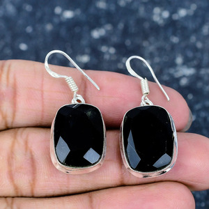 Handmade Black Onyx <b>Earrings</b>, 925 <b>Sterling</b> <b>Silver</b> plated, Antique Style <b>Dangle</b>, Boho Jewelry, Artisan Crafted, Unique Gift - Product Image 1