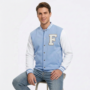 Veste universitaire de baseball personnalisée unisexe en polaire épaisse avec patch lettres sur le devant, style streetwear à boutons-pression - Product Image 5