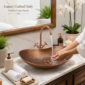 Handcrafted Oval Hammered Copper Vessel Wash Basin Luxury Countertop <b>Bathroom</b> Sink Designer Artisan Copper Basin for Home Hotel - Product Image 3