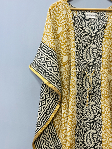 ชุดคลุมยาวพิมพ์ลายบากรูผ้าฝ้ายแท้รักษ์โลก สไตล์อินเดีย พิมพ์ลายด้วยมือ เหมาะสำหรับฤดูร้อน ลายดอกไม้ ใส่ไปชายหาดได้ สวมใส่สบาย ยาวคลุมเข่า - Product Image 5