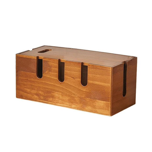 Wholesale Solid Wood Cable Management Box Wooden Power Strip Cover Organizer for Office Desk, TV Stand & Workstation