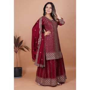 Traje Sharara bordado de ropa china tradicional de diseñador con trabajo de bordado de secuencia - Product Image 6