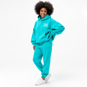 Ensemble de survêtement thermique en polaire pour femme, coupe ample, épaules tombantes, sweat-shirt uni, pantalon de jogging à revers élastiques - Product Image 1
