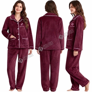 Conjunto de Pijama de Forro Polar para Mujer, Cálido y Acogedor, de Dos Piezas, Manga Larga, Transpirable, Ecológico, con Logotipo Frontal, Ropa de Dormir de Alta Calidad - Product Image 6