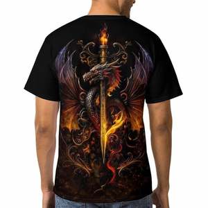 เสื้อยืดแขนสั้นพิมพ์ลายดาบมังกรสำหรับผู้ชาย คอกลม ทรงปกติ สวมใส่สบาย โลโก้ด้านหน้า ผ้าโพลีเอสเตอร์ ลายทอ - Product Image 2
