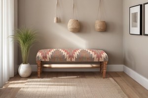 Premium Handmade Kilim Jute Upholstered <b>Bench</b> Indian Wool Rug <b>Wooden</b> Ottoman Seat for Bedroom Living Room - Product Image 4