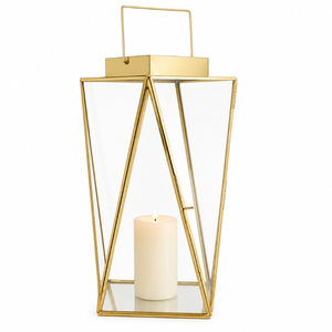 Wholesale Modern Gold Geometric Metal & Glass Candle <b>Lantern</b> Decorative <b>Hurricane</b> Holder for Home Decor & Garden Lighting - Product Image 1