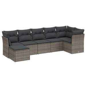 7 Piece <b>Grey</b> Poly Rattan Garden Sofa Set Steel <b>Frame</b> Weather Resistant Outdoor Furniture Contemporary Design - Product Image 2