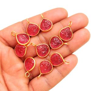 Pendentif en pierre précieuse de tourmaline rose AAA sculpté à la main en forme de fleur, en argent sterling 925, charme en pierre de tourmaline pour bijoux - Product Image 5