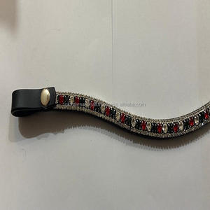 3 rangées de cristaux multicolores de marque, chaîne en métal diamant, bande de sourcil de cheval en cuir noir avec bouton-pression réglable pour boucles - Product Image 6