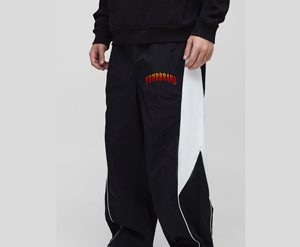 Pantalon de survêtement vintage en laine noire pour homme avec bande latérale blanche, logo brodé, taille élastique, décontracté, pour l'automne - Product Image 1
