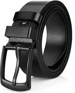 Cinturón Casual de Cuero Genuino Negro Sólido para Hombre con Hebilla Cuadrada de Aleación, Estilo Vintage, 3.5cm de Ancho, 110cm de Largo, Listo para Regalo - Product Image 2