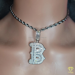 จี้ตัวอักษร "B" แบบกำหนดเอง สร้อยคอประดับเพชรโมอิสซาไนต์ สายแบบเชือก เครื่องประดับฮิปฮอป - Product Image 3