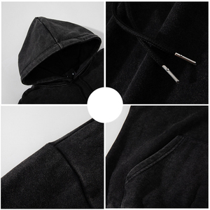 Sweat à capuche homme 100% coton, coupe oversize, effet délavé, avec logo personnalisé, manches longues, style streetwear. - Product Image 5