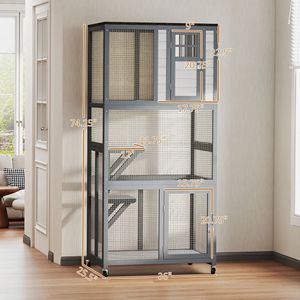 Casa para Gatos de Madera Gris Claro de 74 Pulgadas para Exteriores, Jaula para Gatos de Alta Capacidad, Casa para Mascotas de Interior para Animales Pequeños - Product Image 3