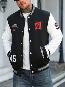 College Baseball <b>Jacket</b> for Men Two Tone Varsity Style Black Body White Sleeves Contrast Design Premium Quality Wholesale Vendor - Product Image 3