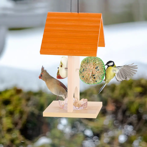 Mangeoire à oiseaux en bois de style moderne du milieu du siècle pour jardin, balcon et décoration extérieure - Product Image 2