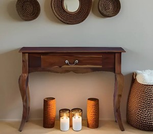 French Country Solid Wood <b>Console</b> <b>Table</b> with Cabriole Legs | 1-Drawer Traditional Entryway Furniture | Jodhpur Export - Product Image 1