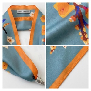 NORTH APPROACH Foulard en soie floral pour femme avec bordure orange, élégant, multifonctionnel, accessoire de mode toutes saisons - Product Image 5