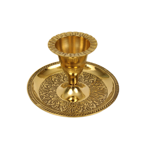 <b>Brass</b> Tea Light Holder <b>Candlestick</b> Handmade Decorative Candle Holder with Tray for Home Festival Decor - Product Image 1