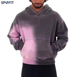 High quality Custom Faded Washed <b>Grey</b> Pink Gradient Oversized Pullover Hoodie Breathable Streetwear <b>Sweatshirt</b> OEM Manufacturer - Product Image 1