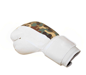Gants de boxe en cuir PU blanc avec dessus camouflage, gants d'entraînement à doigts entiers pour adultes, fermeture Velcro - Product Image 4