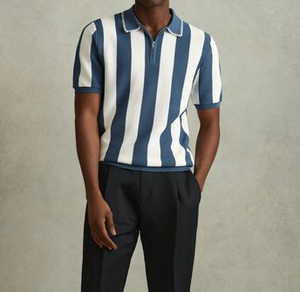 Polo pour homme avec logo personnalisé imprimé, nouveau design, rayures verticales larges et tendance, tissu en coton doux, techniques de broderie - Product Image 2