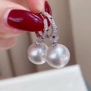 Boucles d'oreilles en argent pur S925 de luxe léger, perles rondes naturelles sans défaut de 12-11 mm, avec boîte cadeau - Product Image 2