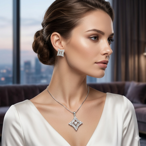Juego de Joyería de Plata con Circonitas para Mujer, Estilo Princesa, Collar y Aretes Geométricos, Estilo Clásico para Boda, Art Palace - Product Image 1