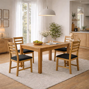 Modern <b>Wood</b> <b>Dining</b> <b>Table</b> Set with 4 Slat Back Chairs Scandinavian Design <b>Extendable</b> Home Furniture for <b>Dining</b> Room - Product Image 1