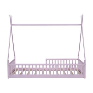 Lit en bois rose pour enfant, taille double, avec clôture, design unique, meubles de lit - Product Image 5