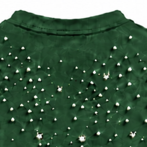 Camiseta Verde Bosque Unisex con Perlas, Cuello Redondo, Manga Corta, Adornada con Perlas, Personalizada, Informal, a la Moda, Estilo Urbano - Product Image 4