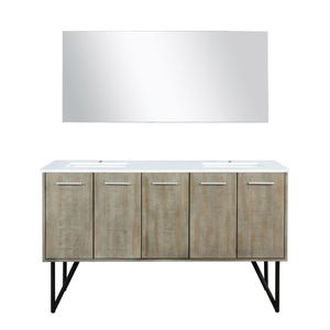 Mobile bagno doppio rustico in acacia da 60 pollici L X 20 Pollici Top in quarzo bianco D e 55 pollici. Specchio da Bagno da 60 Pollici per Mobili da Bagno - Product Image 1