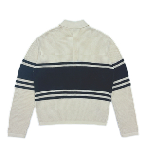 Polo à manches longues en tricot pour homme, rayé violet et blanc, style preppy, coupe classique, bordure contrastée - Product Image 3