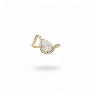 Bague de fiançailles solitaire en or pur 14 carats avec diamant de laboratoire 2 carats en forme de poire et bande pavée incurvée, bague empilable éternité bypass - Product Image 4