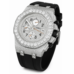 Montre-bracelet chronographe de luxe pour homme, entièrement pavée de diamants, bracelet en caoutchouc noir, boîtier entièrement pavé, montre de créateur tendance hip-hop - Product Image 1