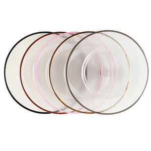 Assiettes de présentation de banquet à rayures demi-lune de style européen, assiettes de service en verre à bord doré, modernes pour mariage occidental - Product Image 2
