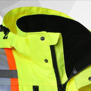 Chaqueta de Seguridad Reflectante de Alta Visibilidad con Capucha, Amarilla y Negra, Ropa de Trabajo Impermeable y Resistente al Viento con Bolsillos - Product Image 5