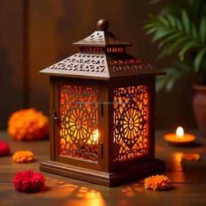 โคมไฟไม้ตกแต่งทำมือคุณภาพพรีเมียมสำหรับใส่เทียนในเทศกาลดีวาลี สร้างบรรยากาศอบอุ่นและหรูหราในบ้าน - Product Image 3