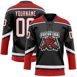 Maillot de hockey sur glace en tissu mesh personnalisé par sublimation, col lacé, uniforme d'entraînement d'équipe avec nom et numéro du joueur - Product Image 2