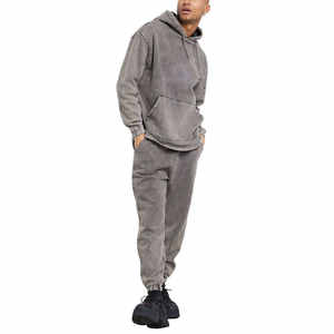 เสื้อฮู้ดดี้ทรงโอเวอร์ไซส์แบบครอป สไตล์สตรีทแวร์  ผ้าฟอกสีแบบแอซิดวอช เป็นมิตรต่อสิ่งแวดล้อม ชุดเซ็ต 2 ชิ้น เสื้อและกางเกงวอร์มทรงบ็อกซี่ หนานุ่ม ใส่ได้ทั้งชายและหญิง - Product Image 1