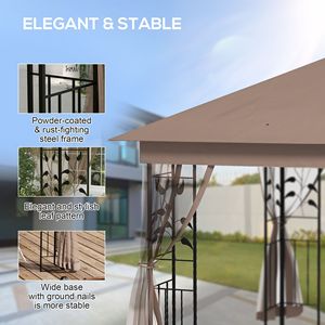 Gazebo in Acciaio 10x11.5 con Tetto a Doppia Ventilazione, Motivi Floreali, Telaio Angolare e Rete per Feste all'Aperto, Colore Marrone, per Ville e Parchi - Product Image 5