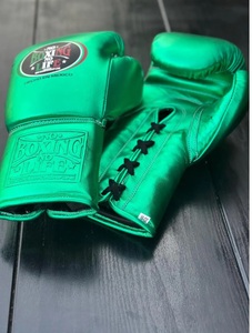 High Quality Lightweight Customized No Boxing No Life Green Cowhide <b>Leather</b> MMA Training Boxing Gloves Lace-Up Unisex - Product Image 6