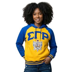 Sudadera con Capucha Sigma Gamma Rho SGRho, Sudadera Azul y Dorada de la Hermandad Griega, Ropa Griega para Mujer - Product Image 3